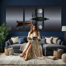 Moonlit Lake Canvas Wall Art, Dreamy Boat Heron Full Moon by MyGreatCanvas | Canvas Wall Art Prints | Photo Prints & Wall Decor