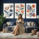 Watercolor Botanical Canvas Wall Art Set, Navy Terracotta by MyGreatCanvas | Canvas Wall Art Prints | Photo Prints & Wall Decor