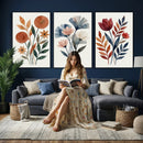 Watercolor Botanical Canvas Wall Art Set, Navy Terracotta by MyGreatCanvas | Canvas Wall Art Prints | Photo Prints & Wall Decor