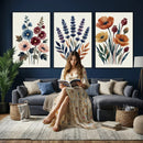 Watercolor Botanical Canvas Wall Art Set, Navy Terracotta by MyGreatCanvas | Canvas Wall Art Prints | Photo Prints & Wall Decor
