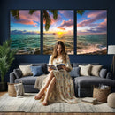 Hawaii Beach Sunset Canvas Wall Art Print, Tropical Ocean Landscape Artwork, Palm Tree Coastal Decor for Living Room Bedroom by MyGreatCanvas | Canvas Wall Art Prints | Photo Prints & Wall Decor