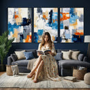 Blue Teal Abstract Canvas Wall Art, Modern Textured Painting Print, Navy Orange White Contemporary Art, Neutral Living Room Decor, Office Art by MyGreatCanvas | Canvas Wall Art Prints | Photo Prints & Wall Decor