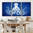 Large 3-Panel Blue Octopus Canvas Wall Art | Coastal Marine by MyGreatCanvas | Canvas Wall Art Prints | Photo Prints & Wall Decor