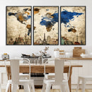 World Map Canvas Print – Vintage Blue and Gold World Map