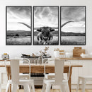 Longhorn Black and White Wall Art – Rustic Western Bull