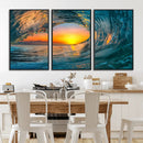 Ocean Wave Sunset Wall Art | Large Coastal Wave Canvas Print