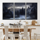 Night Landscape and Trees Wall Art Canvas Print