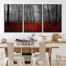Red Forest Floor Canvas Wall Art – Mystical Foggy Woodland