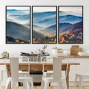 Misty Mountain Sunrise Triptych Canvas Print – Autumn