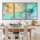 Abstract Aqua and Gold Fluid Wall Art Canvas | 3 Panel Large by MyGreatCanvas | Canvas Wall Art Prints | Photo Prints & Wall Decor