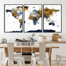 Modern Abstract World Map Canvas Wall Art – Framed Blue and