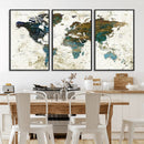 Vintage World Map Wall Art Canvas Print, Framed Rustic Earth