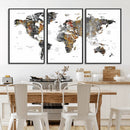 Modern Metallic World Map Canvas Wall Art – Framed
