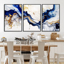 Golden Cascades on Midnight Blue – Deep Blue Abstract Wall