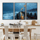 Stormy Night at Beach Pier Oil Painting Large Wall Art