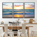 Golden Sunset Over Ocean Waves - Serene Coastal Triptych