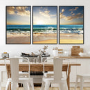 Golden Sunset Beach Triptych Canvas Wall Art for Living Room