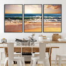 Sunset Beach Wall Art - 3-Panel Framed Canvas Print, Ready