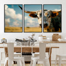Longhorn in the Prairie - Stunning Ranch-Style Triptych Wall