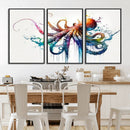 Watercolor Vibrant Octopus Wall Art Canvas Print | Abstract