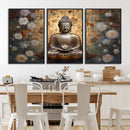 Golden Buddha Wall Art Canvas Print | Zen Meditation Floral