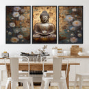 Golden Buddha Wall Art Canvas Print | Zen Meditation Floral