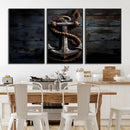 3 Panel Grunge Abstract Anchor Wall Art Canvas Print Set