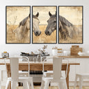 Chines Ink Style Grunge Horses Wall Art Canvas Print