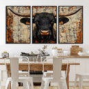 Rustic Texas Artwork Wall Art Canvas Print - Abstract Cow