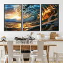 Ocean Wave at Sunset Canvas Wall Art – Vibrant Coastal Beach