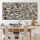Abstract Love and Chaos Canvas Print, Black Symbols on Beige