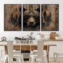 Rustic Grizzly 399 Wall Art | Triptych Canvas Print | Rustic