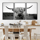 Highland Cow Wall Art | Black and White Farmhouse Decor |