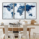 Modern Blue World Map Canvas Print – Framed Wall Art,