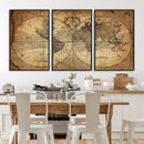Vintage World Map Wall Art Canvas – Antique Style Push Pin