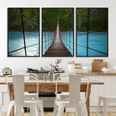 Suspension Bridge Over River Canvas Art | 3-Panel Nature by MyGreatCanvas | Canvas Wall Art Prints | Photo Prints & Wall Decor