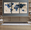 Vintage Blue World Map Canvas Wall Art – Antique Style
