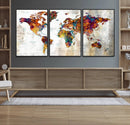 Vintage World Map Canvas Wall Art Print, Warm Tone Global