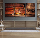 Whiskey and Cigar Canvas Wall Art | 3 Panel Bar Room Decor by MyGreatCanvas | Canvas Wall Art Prints | Photo Prints & Wall Decor