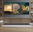 Golden Wave Sunset Canvas Print – Large Coastal Wall Art for