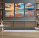 Sunset Ocean Waves on Tropical Beach, 3-Panel Giclee Canvas
