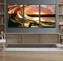 Golden Wave Sunset Triptych Canvas Art, Giclee Canvas Print by MyGreatCanvas | Canvas Wall Art Prints | Photo Prints & Wall Decor
