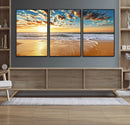 Golden Sunset Beach Print Canvas Wall Art, Giclee Canvas