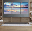 Tranquil Pastel Sunset Beach Triptych Canvas Art, Soothing