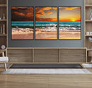 Golden Sunset Beach Canvas Wall Art – Triptych Seascape