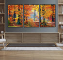 Autumn Red Forest Triptych Canvas Wall Art Print, Forest