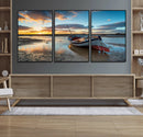 Small Boat At The Beach Sunset Wall Art, Boat Sunset Wall