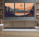 Modern Boho Sunset Canvas Print, Mountain Landscape Triptych