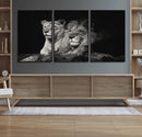 Lion Couple Wall Art Canvas Print – Elegant Black and White
