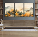 Abstract Watercolor Mountains and Trees Autumn Art,